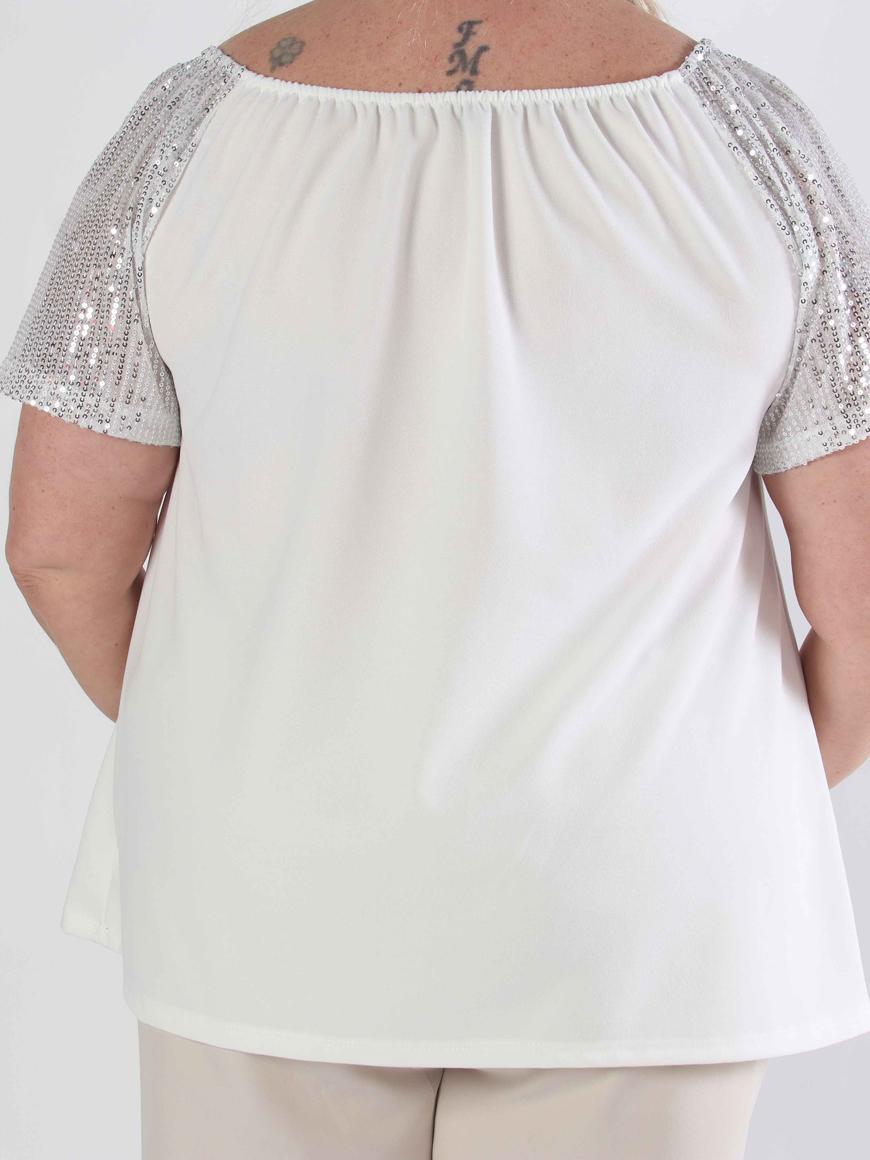 Kim Shirt - Söt plus size elastisk blus med ärmar av glittriga paljetter